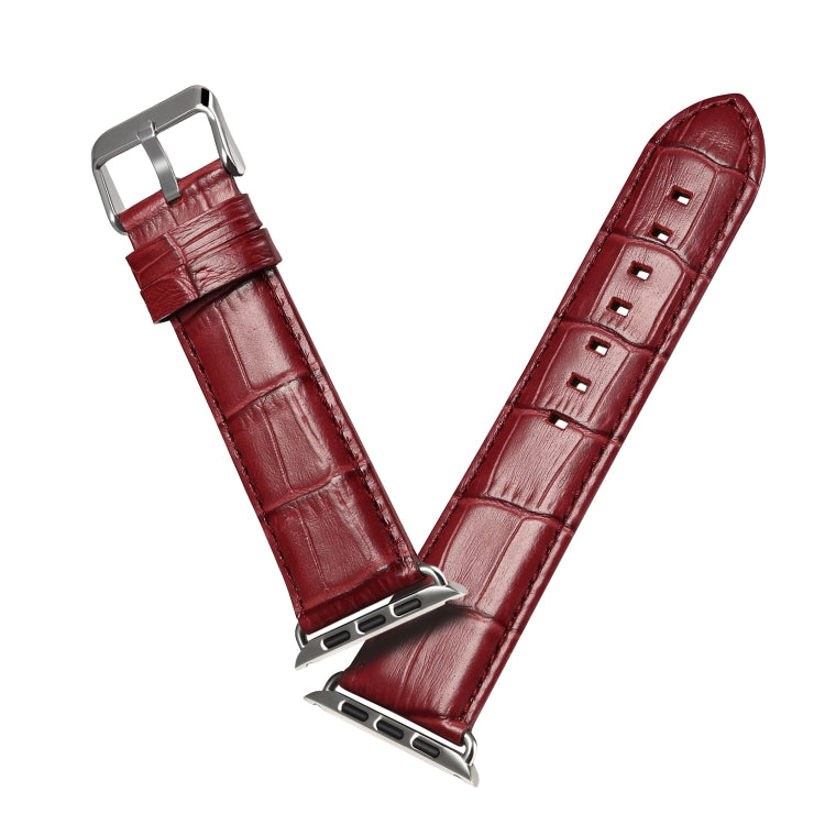 Denior Crocodile Grain Watch Cowhide Leather Watch Band for Apple Watch Ultra 49mm&Watch Ultra 2 49mm / Series 10 46mm / 9&8&7 45mm / SE 3&SE 2&6&SE&5&4 44mm / 3&2&1 42mm (Dark Red) - free shipping - PMC TechLife - Order now!