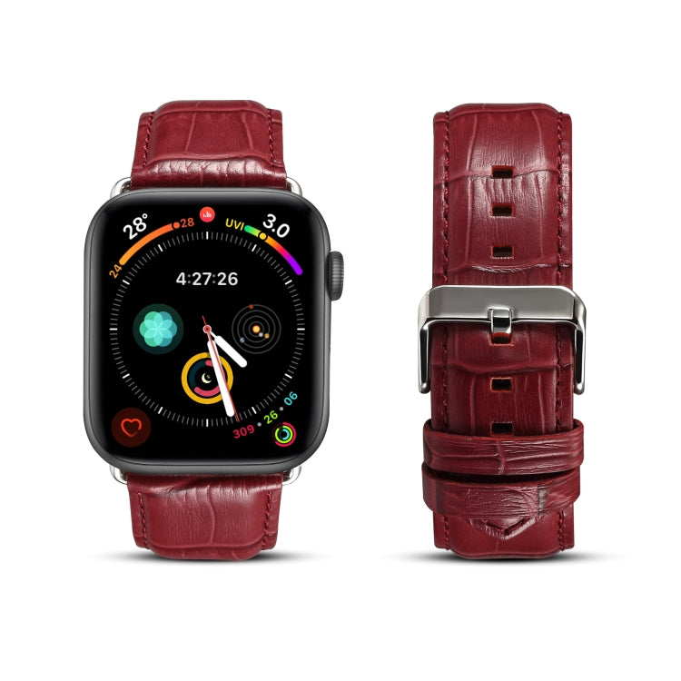 Denior Crocodile Grain Watch Cowhide Leather Watch Band for Apple Watch Ultra 49mm&Watch Ultra 2 49mm / Series 10 46mm / 9&8&7 45mm / SE 3&SE 2&6&SE&5&4 44mm / 3&2&1 42mm (Dark Red) - free shipping - PMC TechLife - Order now!