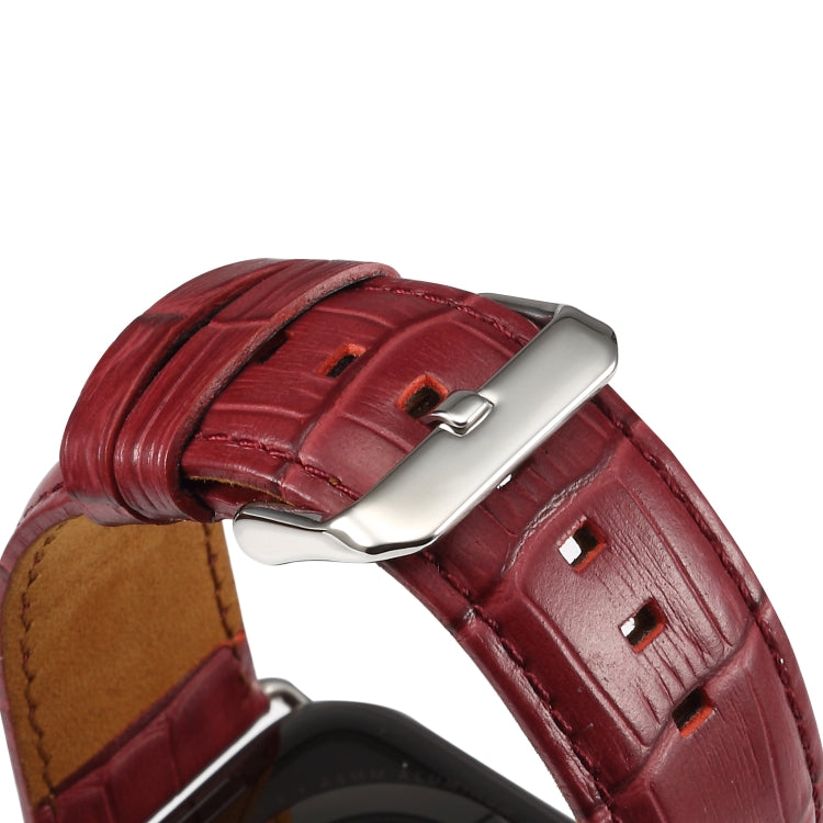 Denior Crocodile Grain Watch Cowhide Leather Watch Band for Apple Watch Ultra 49mm&Watch Ultra 2 49mm / Series 10 46mm / 9&8&7 45mm / SE 3&SE 2&6&SE&5&4 44mm / 3&2&1 42mm (Dark Red) - free shipping - PMC TechLife - Order now!