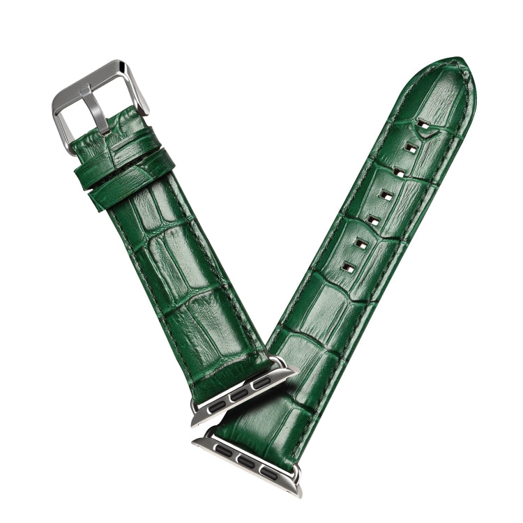 Denior Crocodile Grain Watch Cowhide Leather Watch Band for Apple Watch Series 7 45mm / 6 & SE & 5 & 4 44mm / 3 & 2 & 1 42mm (Green) - free shipping - PMC TechLife - Order now!