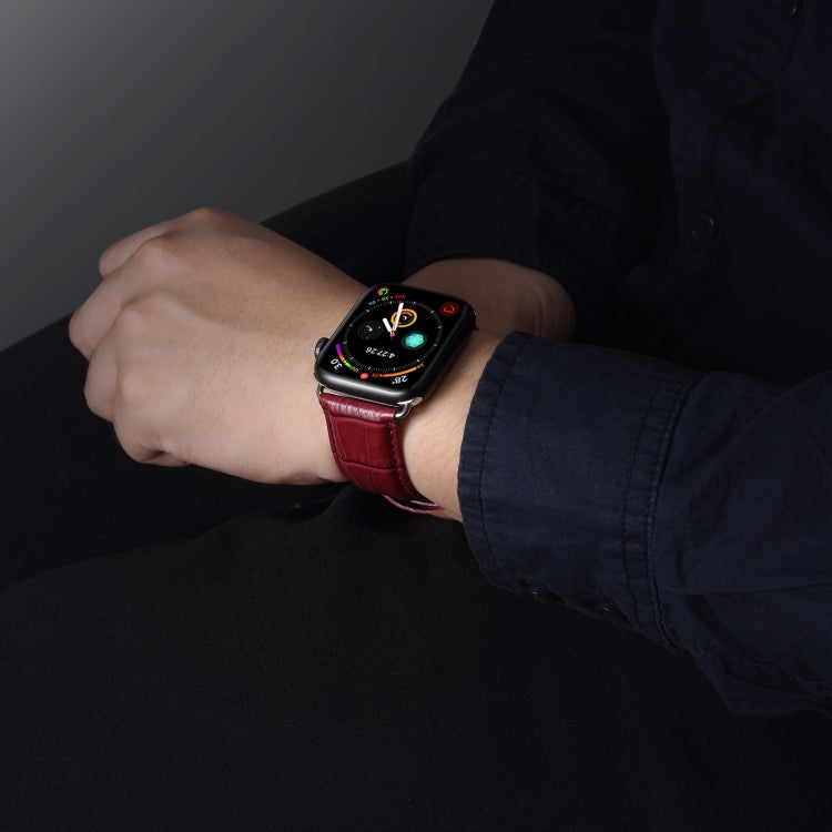 Denior Crocodile Grain Watch Cowhide Leather Watch Band for Apple Watch Series 10 42mm / 9&8&7 41mm / SE 3&SE 2&6&SE&5&4 40mm / 3&2&1 38mm (Dark Red) - free shipping - PMC TechLife - Order now!