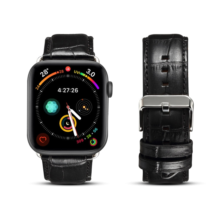 Denior Crocodile Grain Watch Cowhide Leather Watch Band for Apple Watch Series 7 41mm / 6 & SE & 5 & 4 40mm / 3 & 2 & 1 38mm (Black) - free shipping - PMC TechLife - Order now!