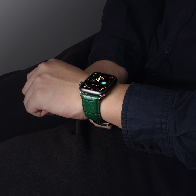 Denior Crocodile Grain Watch Cowhide Leather Watch Band for Apple Watch Series 7 41mm / 6 & SE & 5 & 4 40mm / 3 & 2 & 1 38mm (Green) - free shipping - PMC TechLife - Order now!