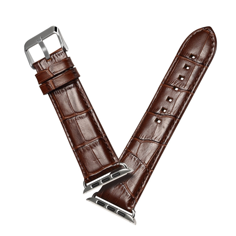 Denior Crocodile Grain Watch Cowhide Leather Watch Band for Apple Watch Series 7 41mm / 6 & SE & 5 & 4 40mm / 3 & 2 & 1 38mm (Brown) - free shipping - PMC TechLife - Order now!