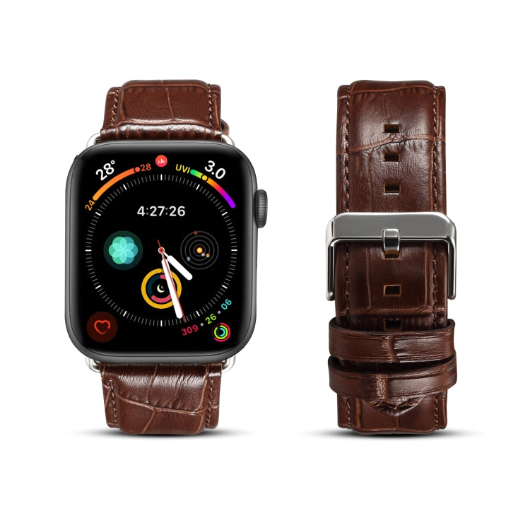 Denior Crocodile Grain Watch Cowhide Leather Watch Band for Apple Watch Series 7 41mm / 6 & SE & 5 & 4 40mm / 3 & 2 & 1 38mm (Brown) - free shipping - PMC TechLife - Order now!