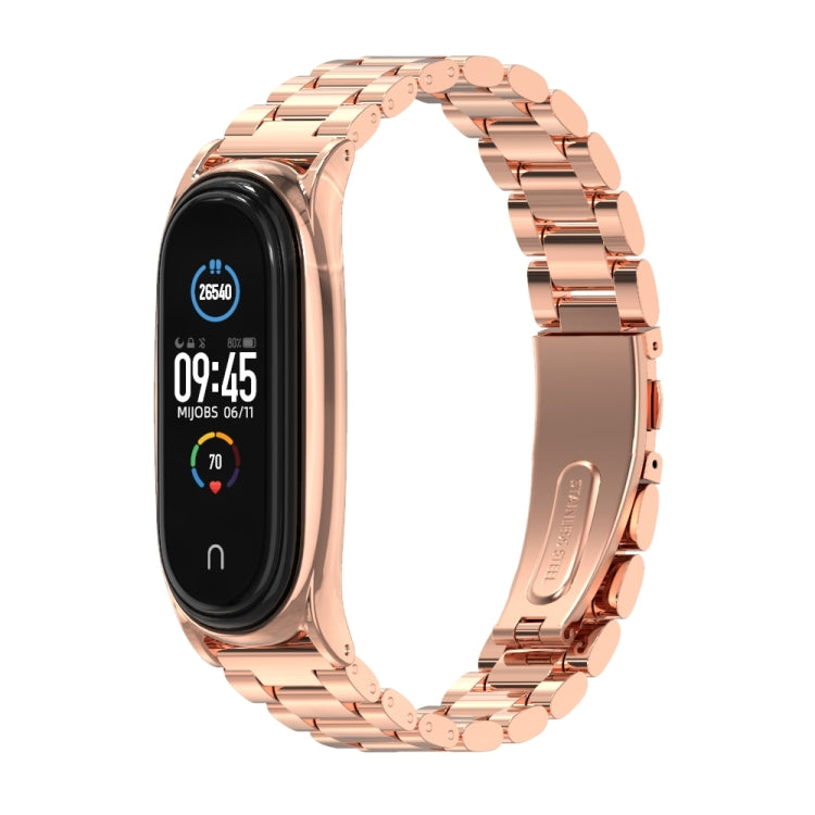 Mijobs Stainless Steel Metal Watch Band for Xiaomi Mi Band 3 & 4 & 5 & 6(Rose Gold) - Watch Bands by MIJOBS | Online Shopping South Africa | PMC TechLife | Buy Now Pay Later Mobicred