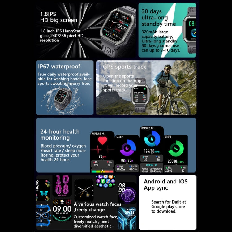 KR06 Waterproof Pedometer Sport Smart Watch, Support Heart Rate / Blood Pressure Monitoring / BT Calling (Camouflage Black) - Smart Watches by PMC TechLife | Online Shopping South Africa | PMC TechLife | Buy Now Pay Later Mobicred