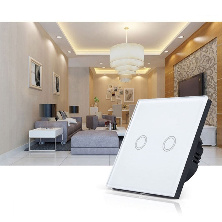 86mm 2 Gang Tempered Glass Panel Wall Switch Smart Home Light Touch Switch with RF433 Remote Controller, AC 110V-240V(White) - Smart Switch by PMC TechLife | Online Shopping South Africa | PMC TechLife