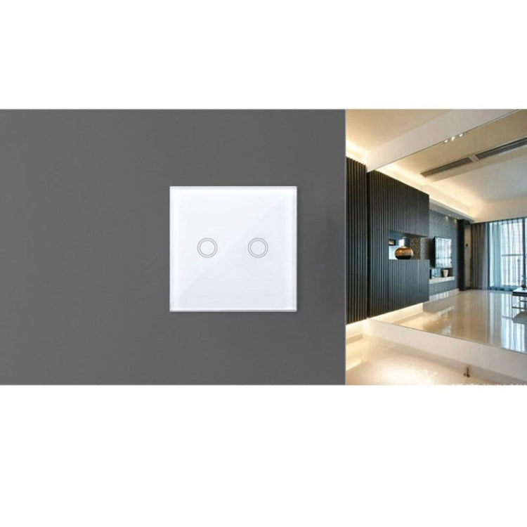 86mm 2 Gang Tempered Glass Panel Wall Switch Smart Home Light Touch Switch with RF433 Remote Controller, AC 110V-240V(White) - Smart Switch by PMC TechLife | Online Shopping South Africa | PMC TechLife
