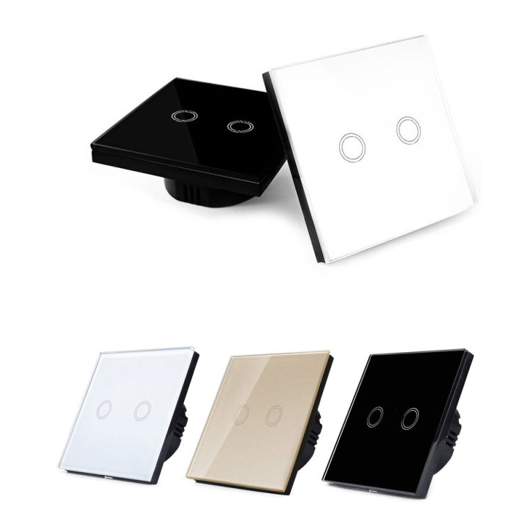 86mm 2 Gang Tempered Glass Panel Wall Switch Smart Home Light Touch Switch with RF433 Remote Controller, AC 110V-240V(Gold) - Smart Switch by PMC TechLife | Online Shopping South Africa | PMC TechLife