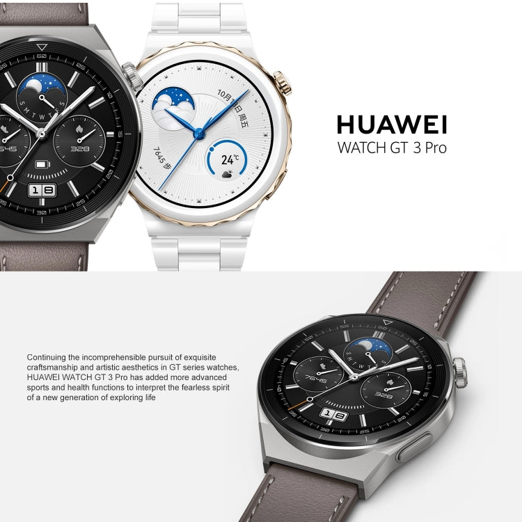 HUAWEI WATCH GT 3 Pro Titanium Smart Watch 46mm Genuine Leather Wristband, 1.43 inch AMOLED Screen, Support ECG / GPS / 14-days Battery Life(Grey) - free shipping - PMC TechLife - Order now!