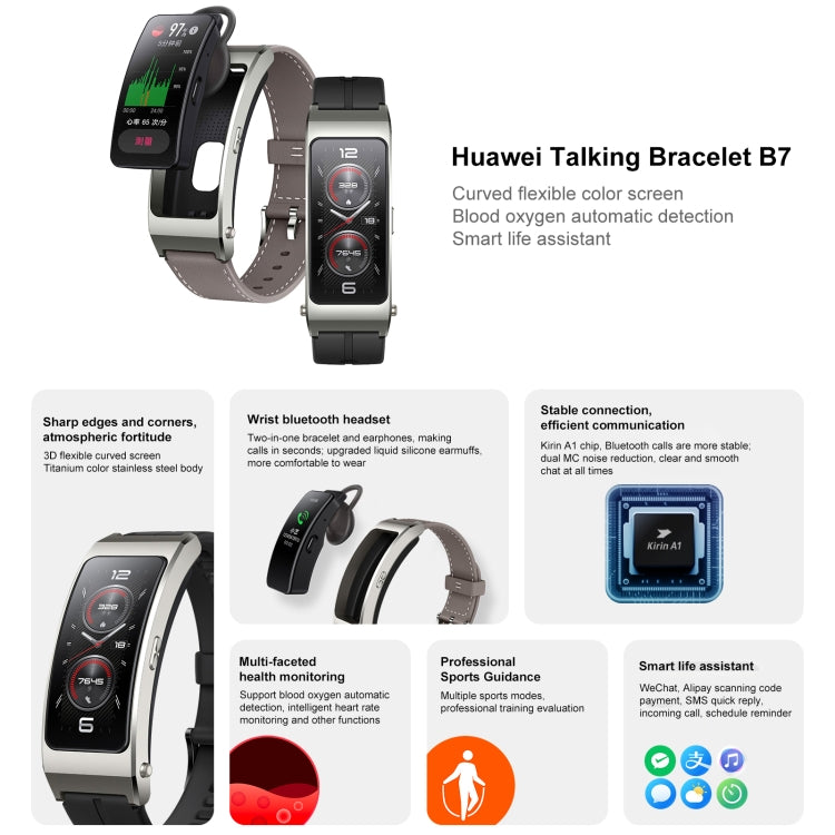 Original Huawei TalkBand B7 Smart Bracelet, 1.53 inch Screen, Support Bluetooth Call / Heart Rate / Blood Oxygen / Sleep Monitoring (Black) - free shipping - PMC TechLife - Order now!