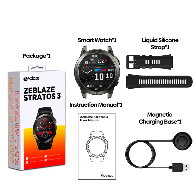 Zeblaze Stratos 3 1.43 inch AMOLED Screen IP68 Waterproof Smart Watch, Support Bluetooth Call / GPS (Orange) - free shipping - PMC TechLife - Order now!
