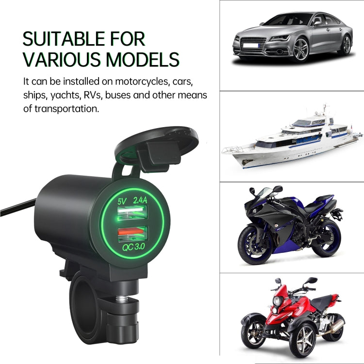 ZH-723F3 Car / Motorcycle QC3.0 Cell Phone Fast Charging Dual USB Car Charger(Green Light) - free shipping - PMC TechLife - Order now!