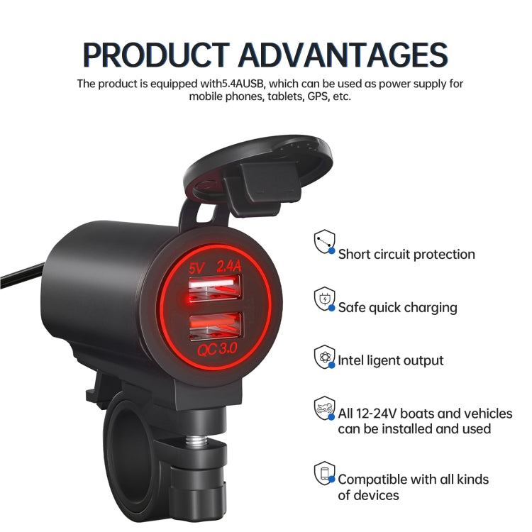 ZH-723F2 Car / Motorcycle QC3.0 Cell Phone Fast Charging Dual USB Car Charger(Red Light) - DIY Modified Charger by PMC TechLife | Online Shopping South Africa | PMC TechLife