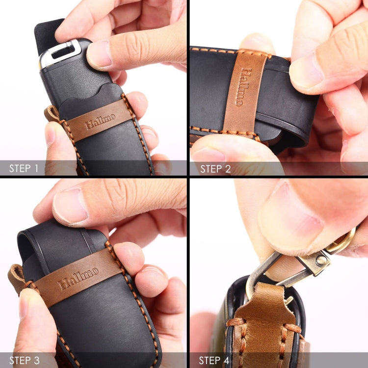 For Kia C133 4-button Hallmo Car Cowhide Leather Key Protective Cover Key Case(Brown) - Car Key Cases by Hallmo | Online Shopping South Africa | PMC TechLife | Buy Now Pay Later Mobicred