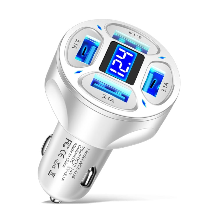 WGS-G36 3.1A 4 in 1 Digital Display Car Charger with Voltmeter (White) - free shipping - PMC TechLife - Order now!