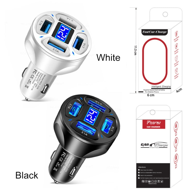 WGS-G36 3.1A 4 in 1 Digital Display Car Charger with Voltmeter (White) - free shipping - PMC TechLife - Order now!