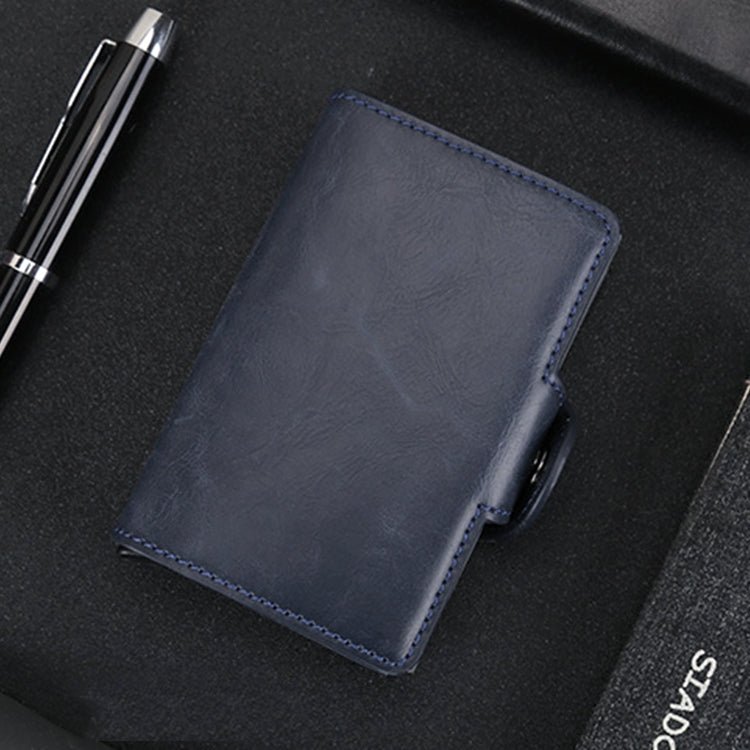 X-7 Antimagnetic RFID  Multi-functional Aluminum Crazy Horse Texture Leather Card Bag Wallet(Dark Blue) - Antimagnetic RFID Package by PMC TechLife | Online Shopping South Africa | PMC TechLife | Buy Now Pay Later Mobicred