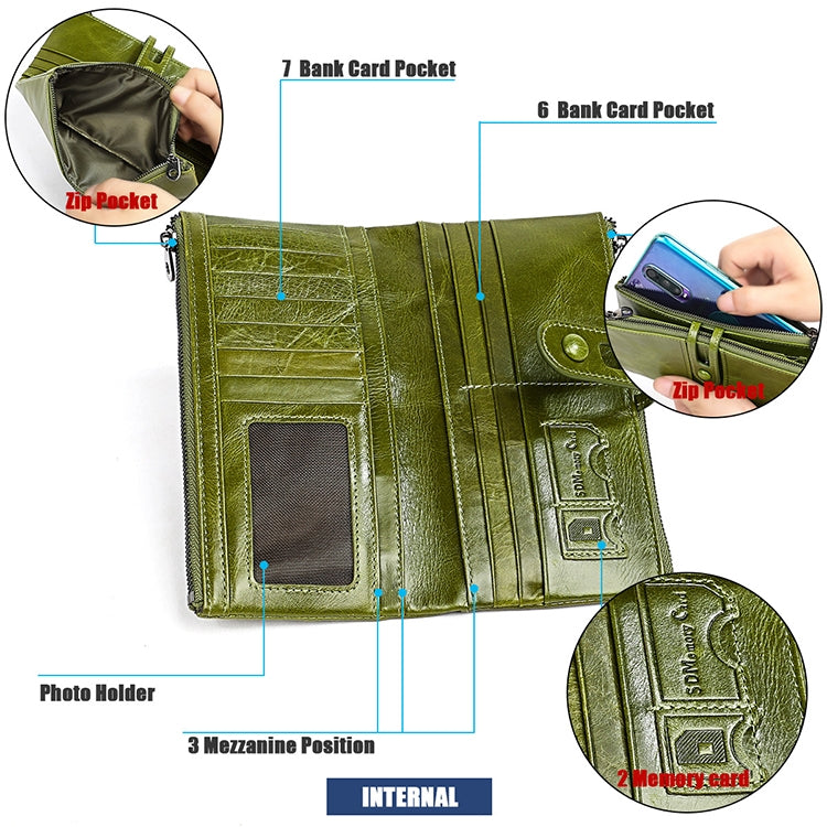 3520 Long Cowhide Leather Folding Anti-magnetic RFID Wallet for Ladies, with Card Slots(Blue) - free shipping - PMC TechLife - Order now!