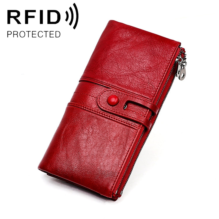 3520 Long Cowhide Leather Folding Anti-magnetic RFID Wallet for Ladies, with Card Slots(Red) - free shipping - PMC TechLife - Order now!