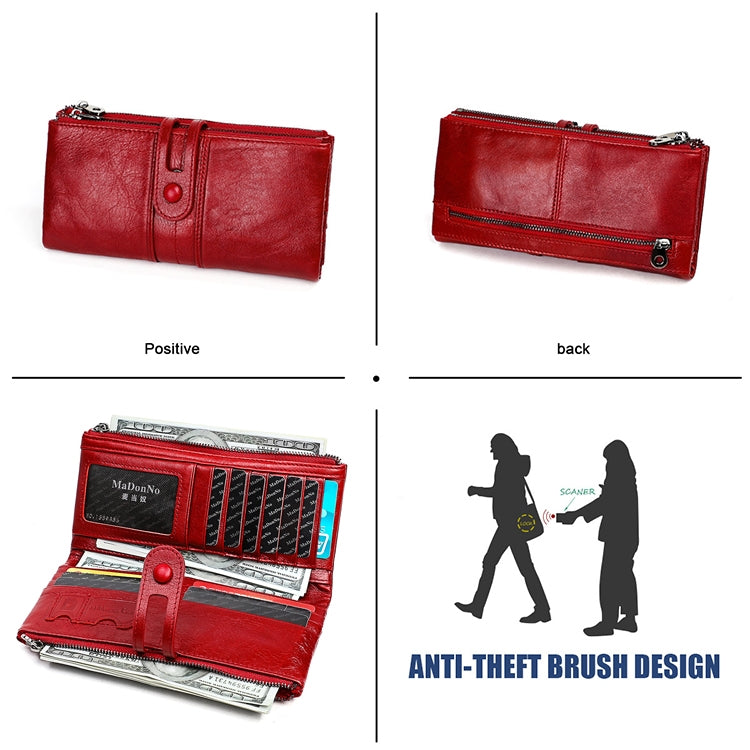 3520 Long Cowhide Leather Folding Anti-magnetic RFID Wallet for Ladies, with Card Slots(Red) - free shipping - PMC TechLife - Order now!