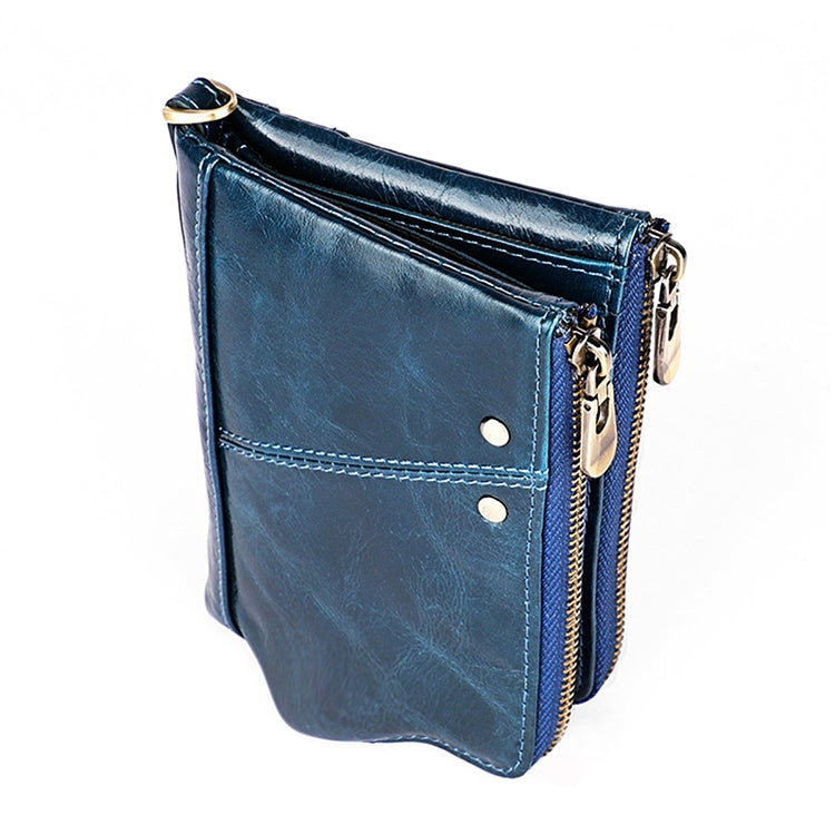 3533 Long Crazy Horse Texture Cowhide Leather Folding Anti-magnetic RFID Wallet Clutch Bag for Men, with Card Slots(Blue) - Antimagnetic RFID Package by PMC TechLife | Online Shopping South Africa | PMC TechLife | Buy Now Pay Later Mobicred