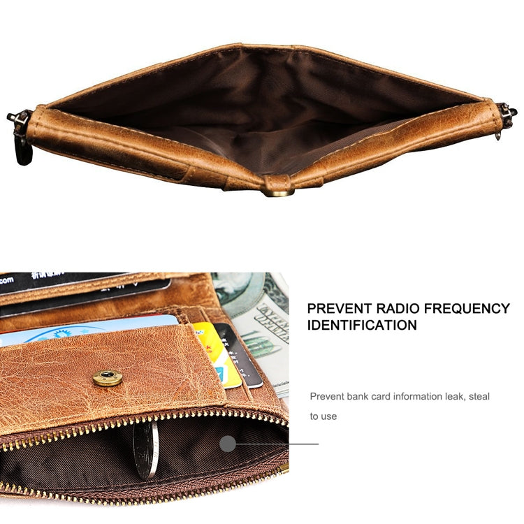 LT3533 Long Crazy Horse Texture Cowhide Leather Folding Anti-magnetic RFID Wallet Clutch Bag for Men, with Card Slots & Shoulder Strap(Coffee) - free shipping - PMC TechLife - Order now!