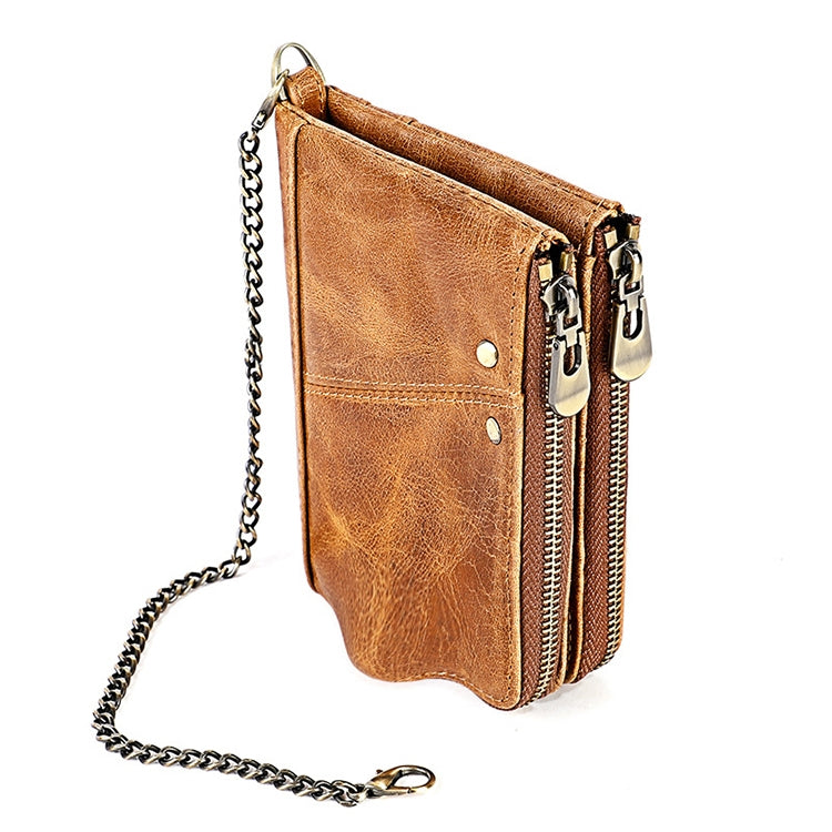 LT3533 Long Crazy Horse Texture Cowhide Leather Folding Anti-magnetic RFID Wallet Clutch Bag for Men, with Card Slots & Shoulder Strap(Yellowish-brown) - free shipping - PMC TechLife - Order now!