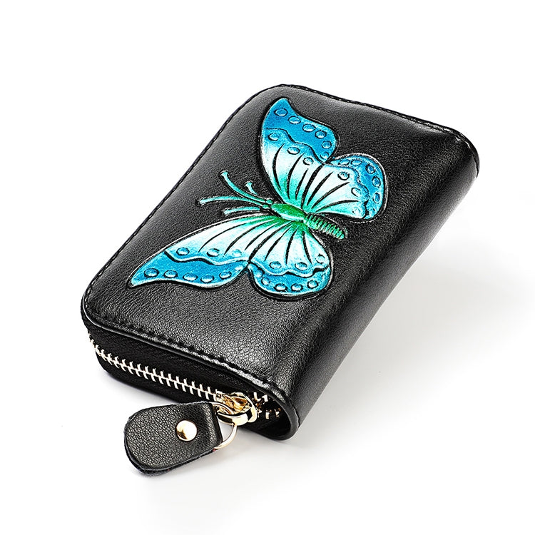 KB152 Butterfly Pattern Zipper Cowhide Leather Organ Shape Multiple Card Slots Anti-magnetic RFID Wallet for Ladies(Blue) - Antimagnetic RFID Package by PMC TechLife | Online Shopping South Africa | PMC TechLife | Buy Now Pay Later Mobicred