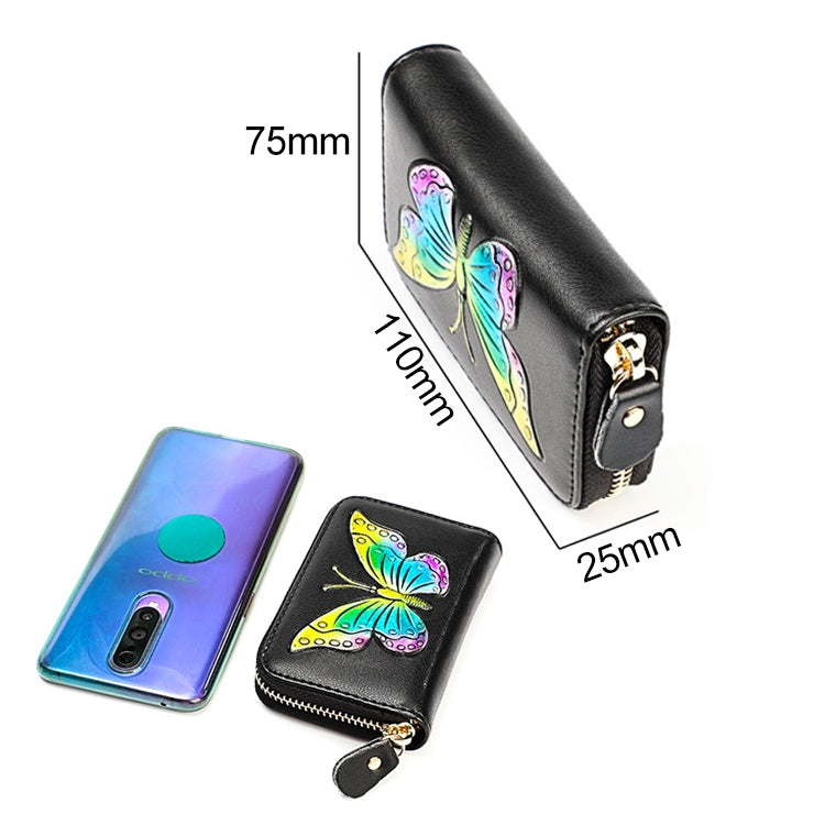KB152 Butterfly Pattern Zipper Cowhide Leather Organ Shape Multiple Card Slots Anti-magnetic RFID Wallet for Ladies(Blue) - Antimagnetic RFID Package by PMC TechLife | Online Shopping South Africa | PMC TechLife | Buy Now Pay Later Mobicred