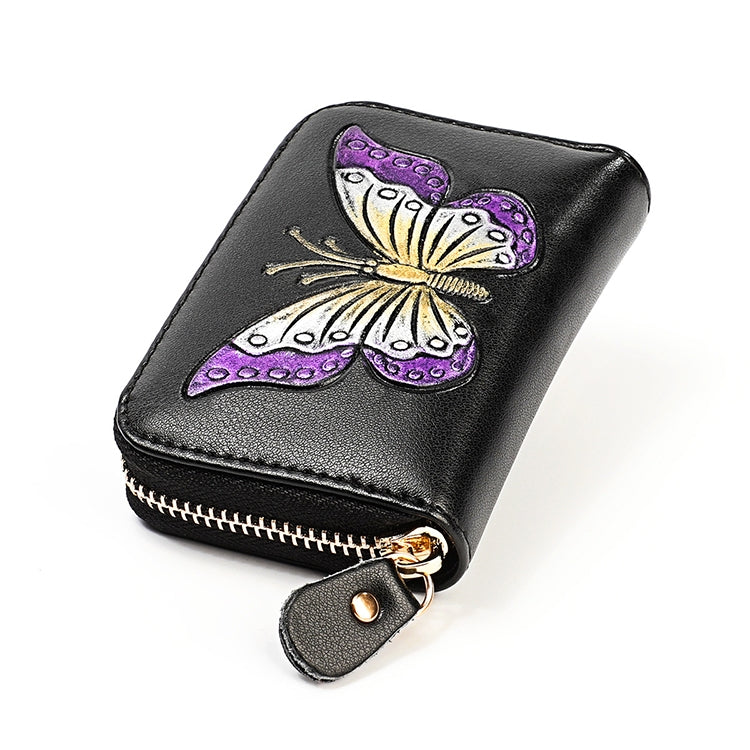 KB152 Butterfly Pattern Zipper Cowhide Leather Organ Shape Multiple Card Slots Anti-magnetic RFID Wallet for Ladies(Purple) - Antimagnetic RFID Package by PMC TechLife | Online Shopping South Africa | PMC TechLife | Buy Now Pay Later Mobicred