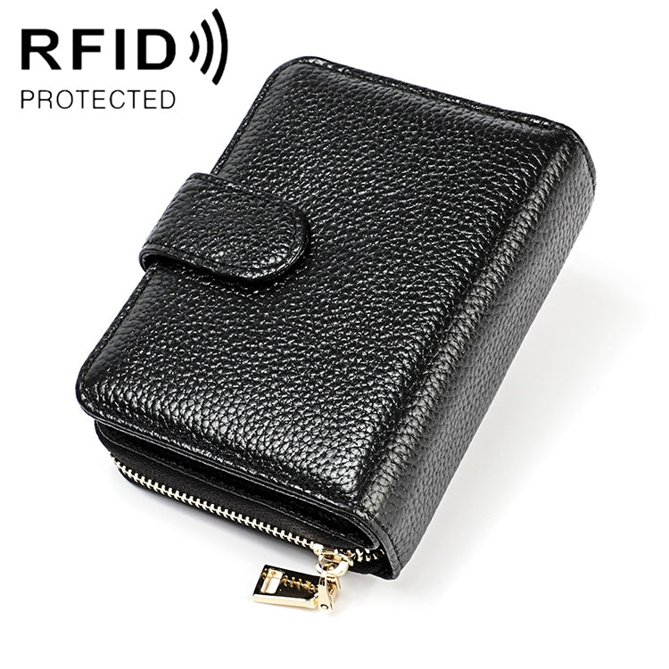 KB192 Buckle Zipper Cowhide Leather Organ Shape Multiple Card Slots Anti-magnetic RFID Wallet Clutch Bag for Men(Black) - Antimagnetic RFID Package by PMC TechLife | Online Shopping South Africa | PMC TechLife | Buy Now Pay Later Mobicred