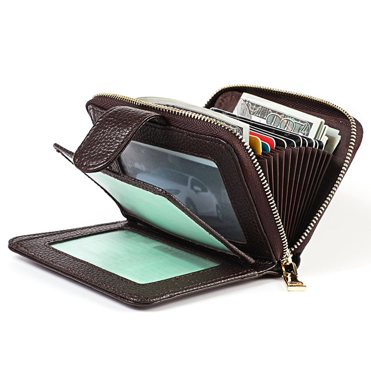KB192 Buckle Zipper Cowhide Leather Organ Shape Multiple Card Slots Anti-magnetic RFID Wallet Clutch Bag for Men(Black) - Antimagnetic RFID Package by PMC TechLife | Online Shopping South Africa | PMC TechLife | Buy Now Pay Later Mobicred