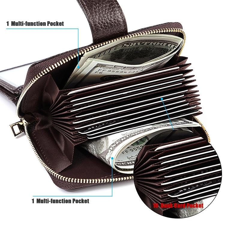 KB192 Buckle Zipper Cowhide Leather Organ Shape Multiple Card Slots Anti-magnetic RFID Wallet Clutch Bag for Men(Black) - Antimagnetic RFID Package by PMC TechLife | Online Shopping South Africa | PMC TechLife | Buy Now Pay Later Mobicred