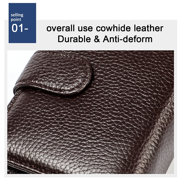 KB192 Buckle Zipper Cowhide Leather Organ Shape Multiple Card Slots Anti-magnetic RFID Wallet Clutch Bag for Men(Black) - Antimagnetic RFID Package by PMC TechLife | Online Shopping South Africa | PMC TechLife | Buy Now Pay Later Mobicred