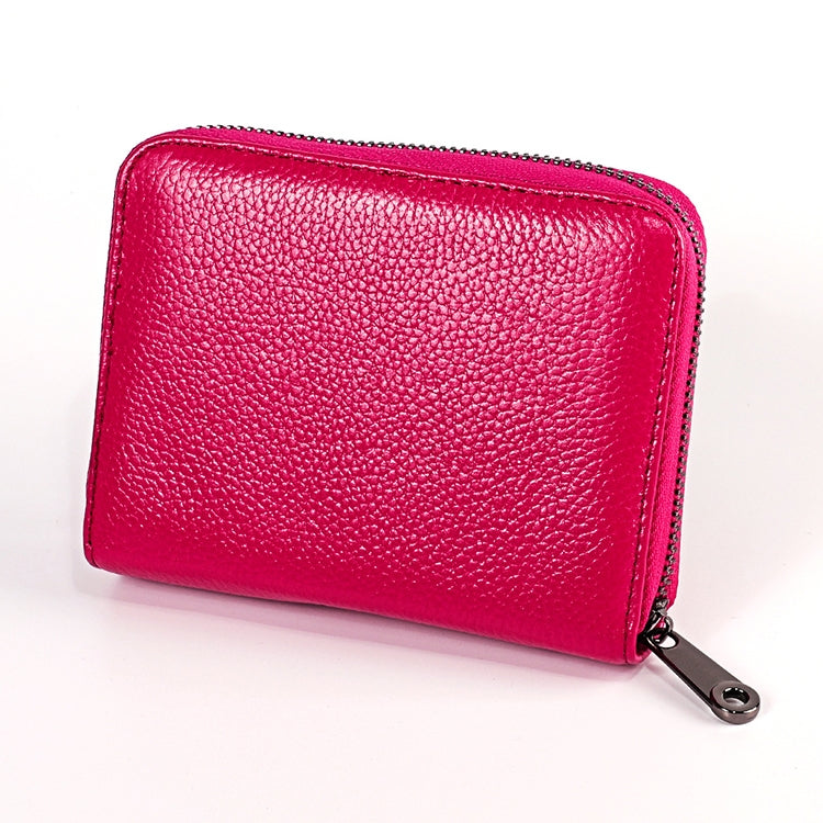 KB195 Zipper Cowhide Leather Double Row Organ Shape Multiple Card Slots Anti-magnetic RFID Wallet Clutch Bag for Ladies(Rose Red) - free shipping - PMC TechLife - Order now!