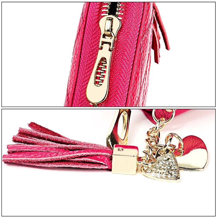 KB213 Diamond Texture Zipper Cowhide Leather Double Row Organ Shape Multiple Card Slots Anti-magnetic RFID Wallet Clutch Bag for Ladies (Light Pink) - free shipping - PMC TechLife - Order now!