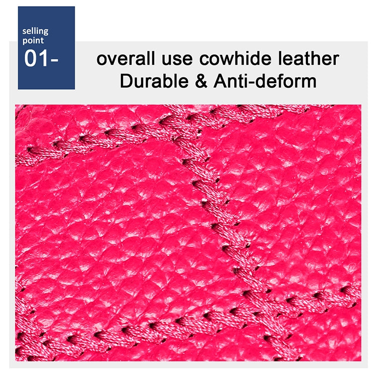 KB213 Diamond Texture Zipper Cowhide Leather Double Row Organ Shape Multiple Card Slots Anti-magnetic RFID Wallet Clutch Bag for Ladies (Rose Red) - free shipping - PMC TechLife - Order now!