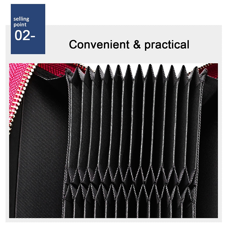 KB213 Diamond Texture Zipper Cowhide Leather Double Row Organ Shape Multiple Card Slots Anti-magnetic RFID Wallet Clutch Bag for Ladies (Rose Red) - free shipping - PMC TechLife - Order now!