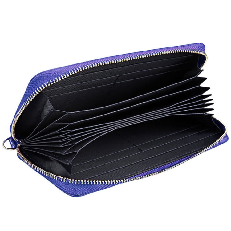 Genuine Cowhide Leather Litchi Texture Zipper Long Style Card Holder Wallet RFID Blocking Coin Purse Card Bag Protect Case with Hand Strap for Women, Size: 20*10.5*3cm(Blue) - Antimagnetic RFID Package by PMC TechLife | Online Shopping South Africa | PMC TechLife | Buy Now Pay Later Mobicred