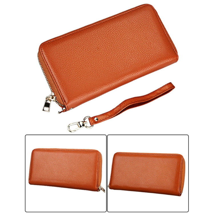 Genuine Cowhide Leather Litchi Texture Zipper Long Style Card Holder Wallet RFID Blocking Coin Purse Card Bag Protect Case with Hand Strap for Women, Size: 20*10.5*3cm(Brown) - Antimagnetic RFID Package by PMC TechLife | Online Shopping South Africa | PMC TechLife | Buy Now Pay Later Mobicred