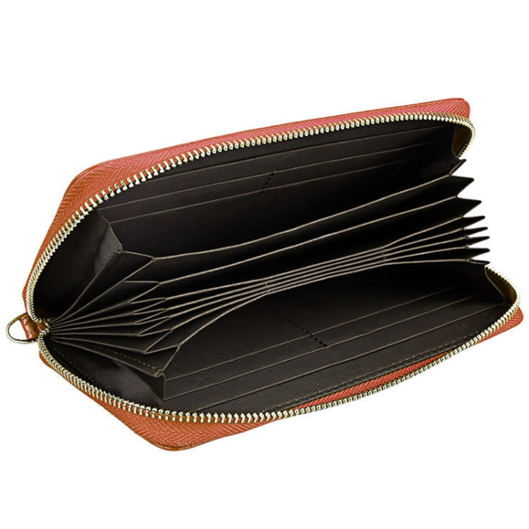 Genuine Cowhide Leather Litchi Texture Zipper Long Style Card Holder Wallet RFID Blocking Coin Purse Card Bag Protect Case with Hand Strap for Women, Size: 20*10.5*3cm(Brown) - Antimagnetic RFID Package by PMC TechLife | Online Shopping South Africa | PMC TechLife | Buy Now Pay Later Mobicred