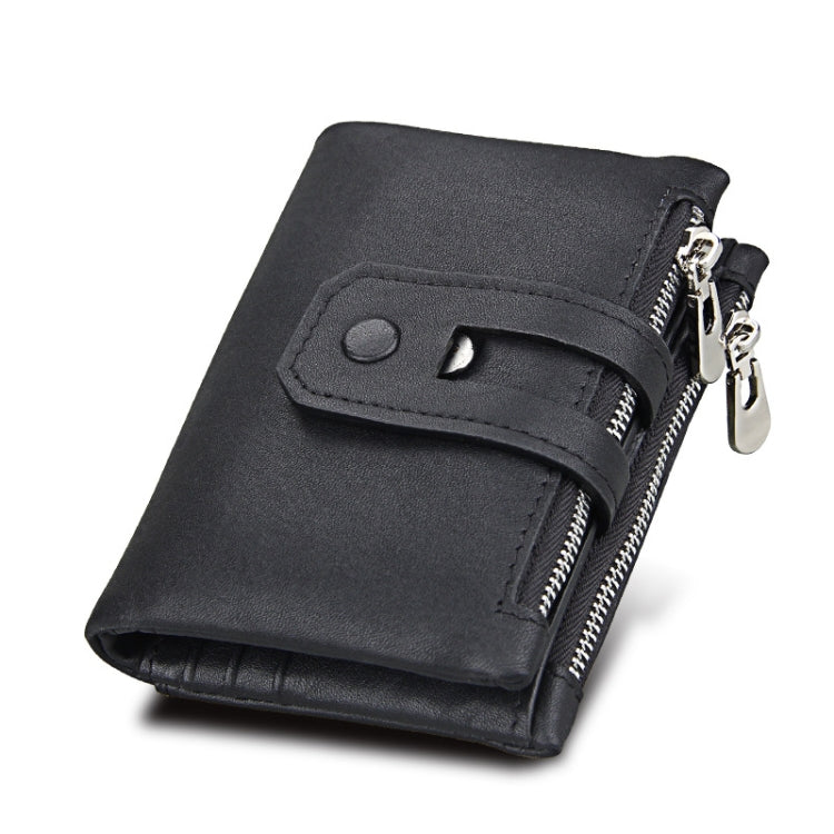 Genuine Cowhide Leather Crazy Horse Texture Zipper 3-folding Card Holder Wallet RFID Blocking Coin Purse Card Bag Protect Case for Men, Size: 12*9.5*3.5cm(Black) - Antimagnetic RFID Package by PMC TechLife | Online Shopping South Africa | PMC TechLife | Buy Now Pay Later Mobicred