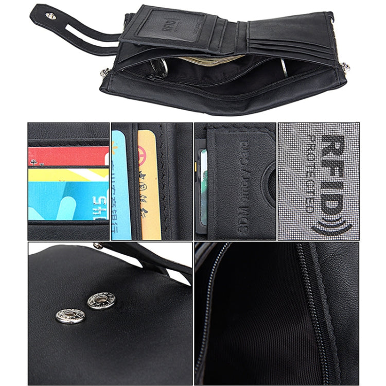 Genuine Cowhide Leather Crazy Horse Texture Zipper 3-folding Card Holder Wallet RFID Blocking Coin Purse Card Bag Protect Case for Men, Size: 12*9.5*3.5cm(Black) - Antimagnetic RFID Package by PMC TechLife | Online Shopping South Africa | PMC TechLife | Buy Now Pay Later Mobicred