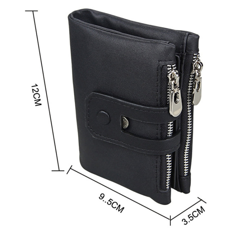 Genuine Cowhide Leather Crazy Horse Texture Zipper 3-folding Card Holder Wallet RFID Blocking Coin Purse Card Bag Protect Case for Men, Size: 12*9.5*3.5cm(Black) - Antimagnetic RFID Package by PMC TechLife | Online Shopping South Africa | PMC TechLife | Buy Now Pay Later Mobicred