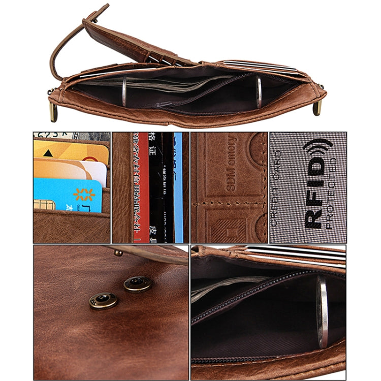 Genuine Cowhide Leather Crazy Horse Texture Zipper 3-folding Card Holder Wallet RFID Blocking Coin Purse Card Bag Protect Case for Men, Size: 12*9.5*3.5cm(Taupe) - free shipping - PMC TechLife - Order now!