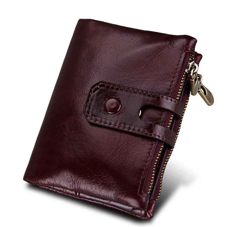 Genuine Cowhide Leather Crazy Horse Texture Zipper 3-folding Card Holder Wallet RFID Blocking Coin Purse Card Bag Protect Case for Men, Size: 12*9.5*3.5cm - Antimagnetic RFID Package by PMC TechLife | Online Shopping South Africa | PMC TechLife | Buy Now Pay Later Mobicred