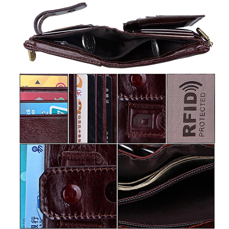 Genuine Cowhide Leather Crazy Horse Texture Zipper 3-folding Card Holder Wallet RFID Blocking Coin Purse Card Bag Protect Case for Men, Size: 12*9.5*3.5cm - Antimagnetic RFID Package by PMC TechLife | Online Shopping South Africa | PMC TechLife | Buy Now Pay Later Mobicred