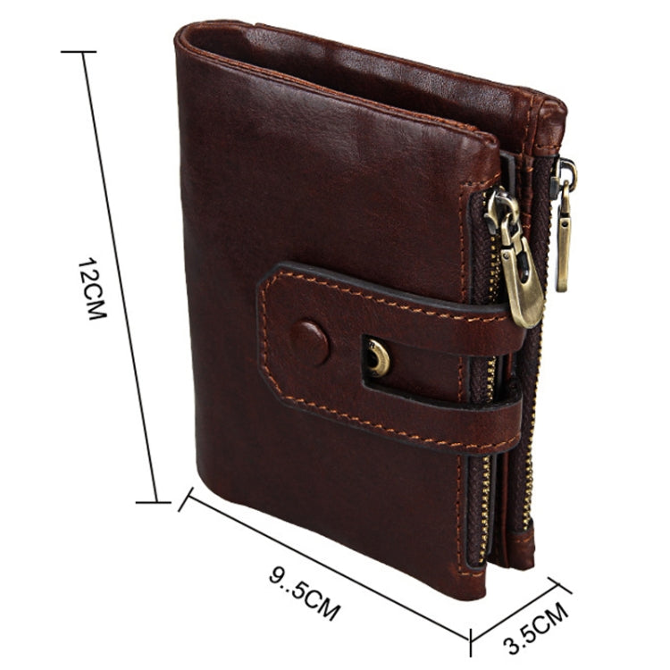Genuine Cowhide Leather Crazy Horse Texture Zipper 3-folding Card Holder Wallet RFID Blocking Coin Purse Card Bag Protect Case for Men, Size: 12*9.5*3.5cm - Antimagnetic RFID Package by PMC TechLife | Online Shopping South Africa | PMC TechLife | Buy Now Pay Later Mobicred